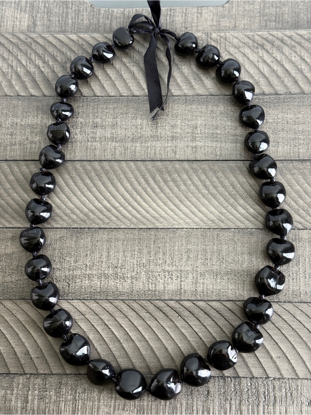 Hawaiian Black Kukui Nut Lei Chocker Boho Bead Necklace